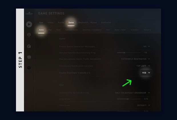 change crosshair csgo in console - enable the developer console
