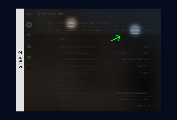 change crosshair csgo in game options - open the crosshair tab